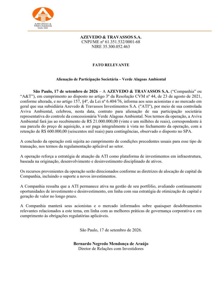 AZEV3: do Café com Ferri à venda da Verde Alagoas, o que a Azevedo & Travassos está fazendo? - plotos.com.br